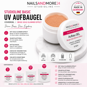 Studioline Basic | UV Aufbaugel - Covergel Beige-Gold Glimmer Effect (Auswahl 15ml -250ml)